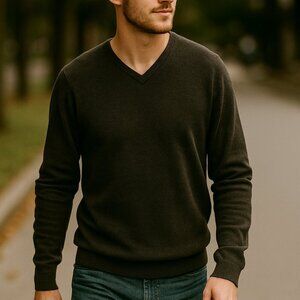 Brooks Brothers 88% Merino Wool Blend Men's L Pullover V Neck Sweater